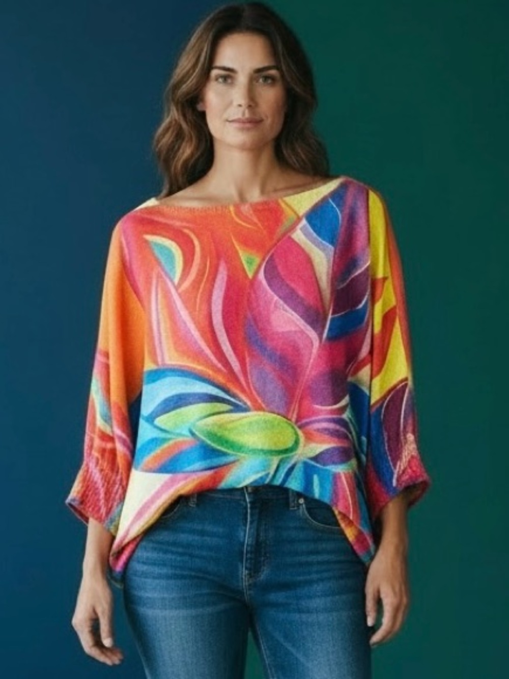 Yolly Multi-Color Floral-Print Boatneck Blouse made in Italy
